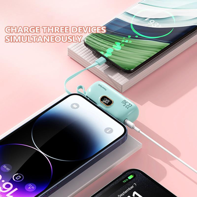 5000Mah Mini Portable Charger Power Bank, 22.5W Fast Charger with 3-Output and LED Display
