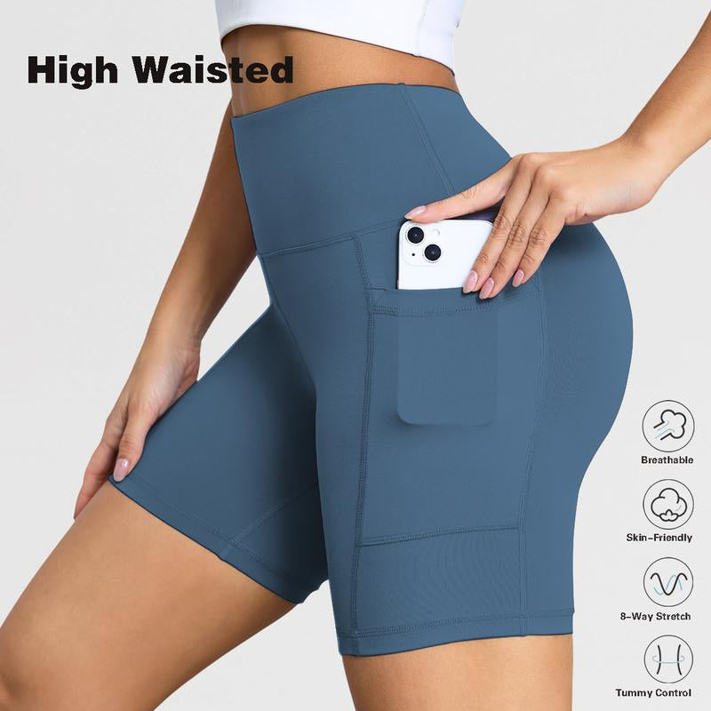 Yoga Shorts for Women High Waist Tummy Control Biker Shorts with Pocket Workout Gym