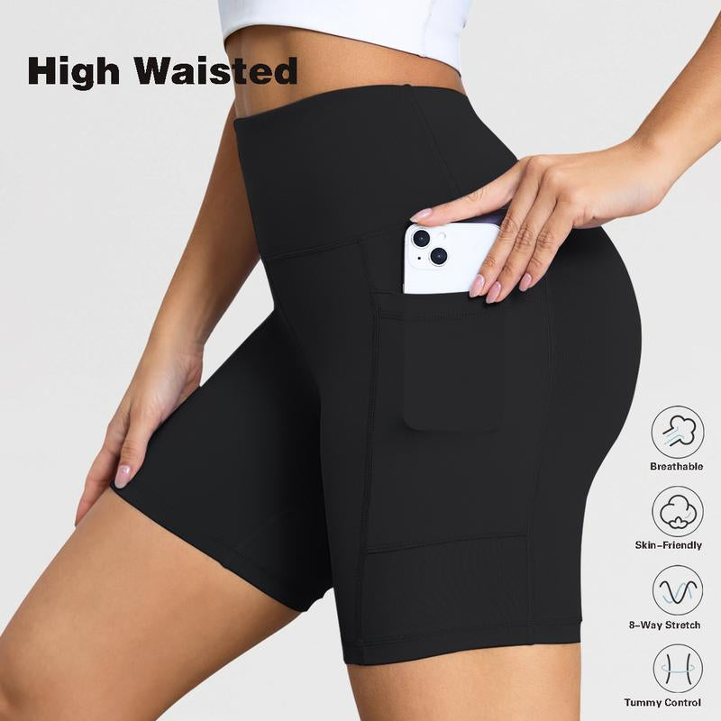 Yoga Shorts for Women High Waist Tummy Control Biker Shorts with Pocket Workout Gym