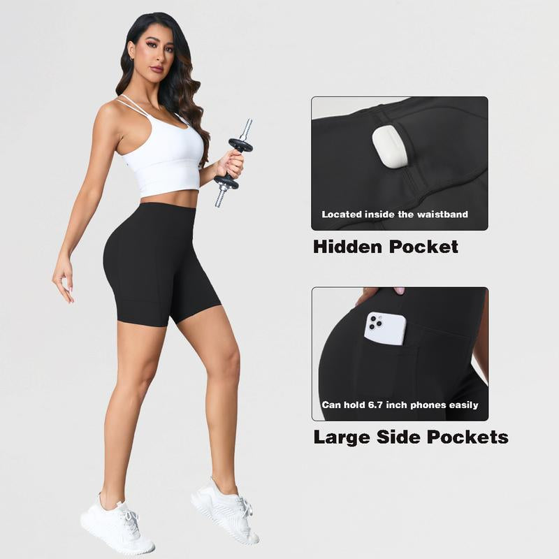 Yoga Shorts for Women High Waist Tummy Control Biker Shorts with Pocket Workout Gym