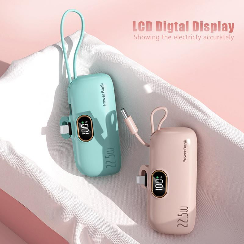 5000Mah Mini Portable Charger Power Bank, 22.5W Fast Charger with 3-Output and LED Display