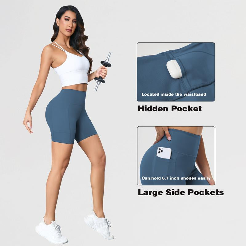 Yoga Shorts for Women High Waist Tummy Control Biker Shorts with Pocket Workout Gym