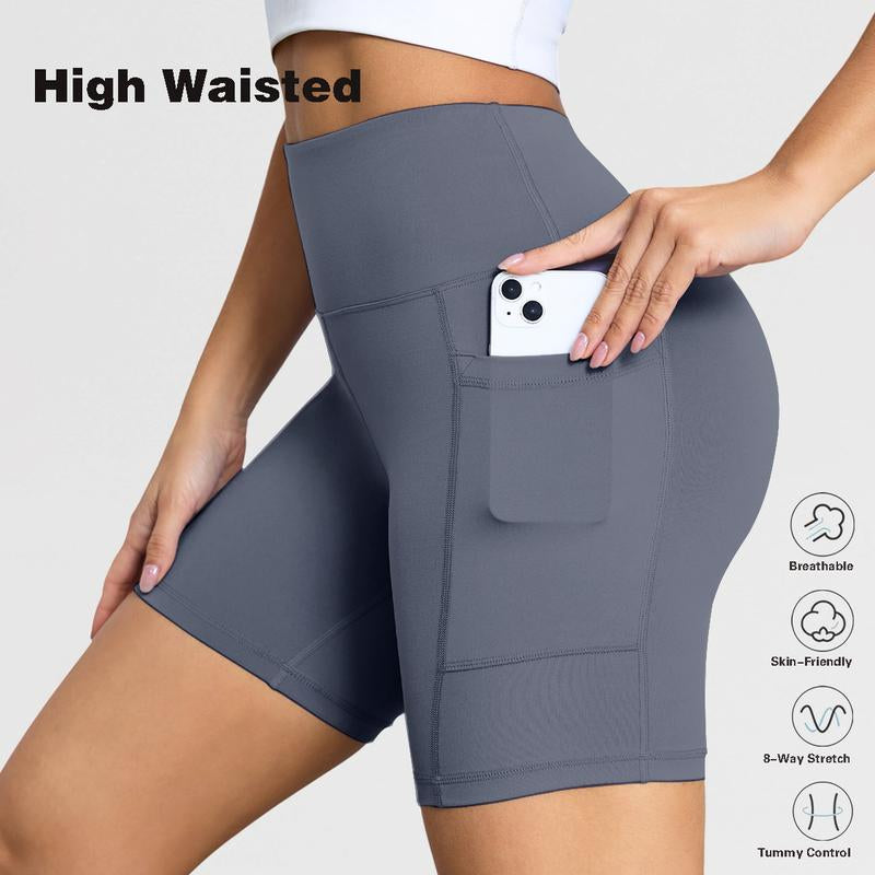Yoga Shorts for Women High Waist Tummy Control Biker Shorts with Pocket Workout Gym