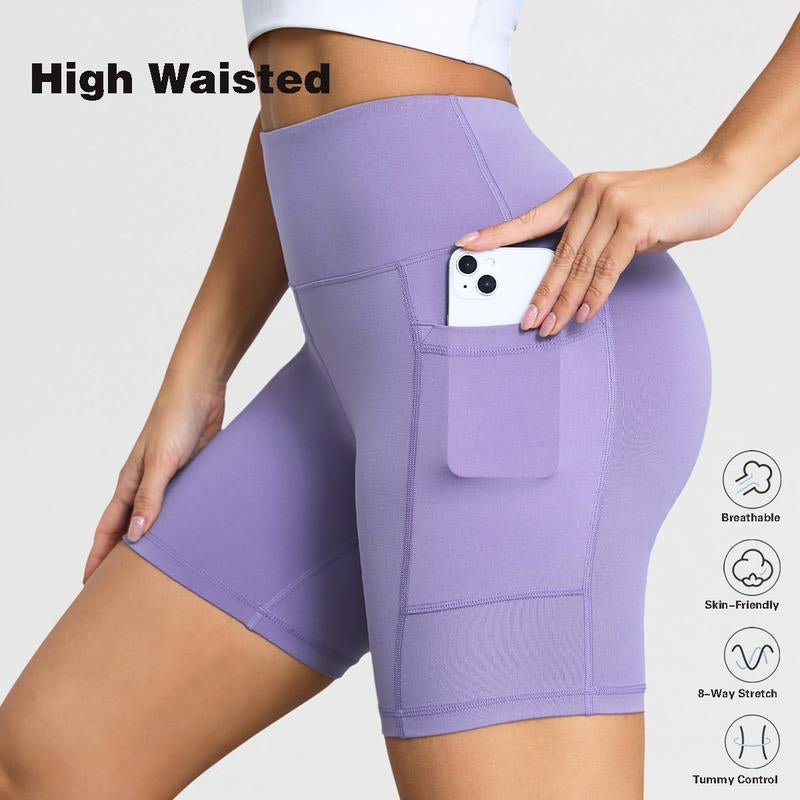 Yoga Shorts for Women High Waist Tummy Control Biker Shorts with Pocket Workout Gym