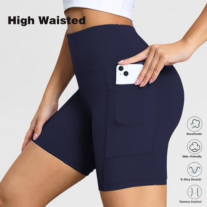 Yoga Shorts for Women High Waist Tummy Control Biker Shorts with Pocket Workout Gym