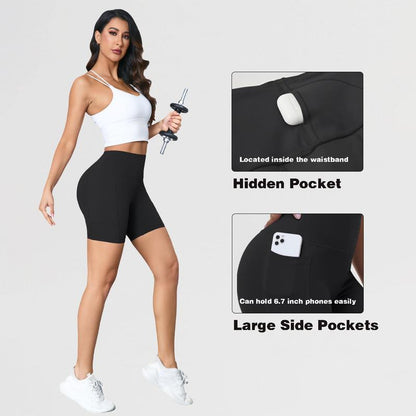Yoga Shorts for Women High Waist Tummy Control Biker Shorts with Pocket Workout Gym